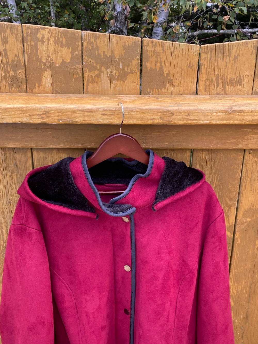 Penningtons Plus Size Faux Shearling Coat Cherry Red Black Size 4X - Picture 6 of 13